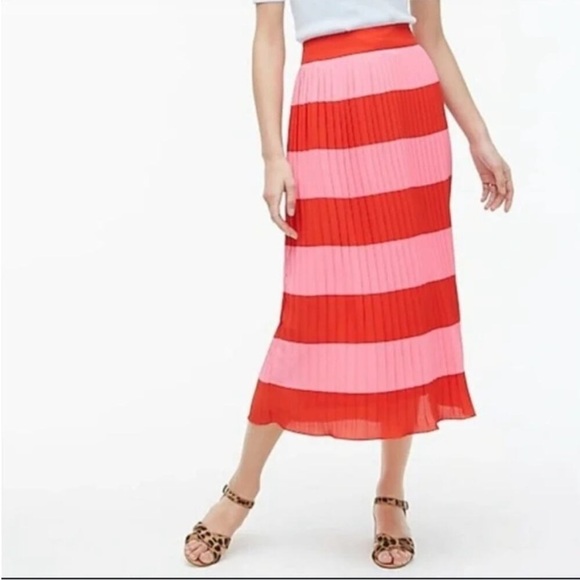 NWT J Crew Pleated midi skirt in stripe Pink Red 6 holiday Valentine’s Day - Picture 1 of 7